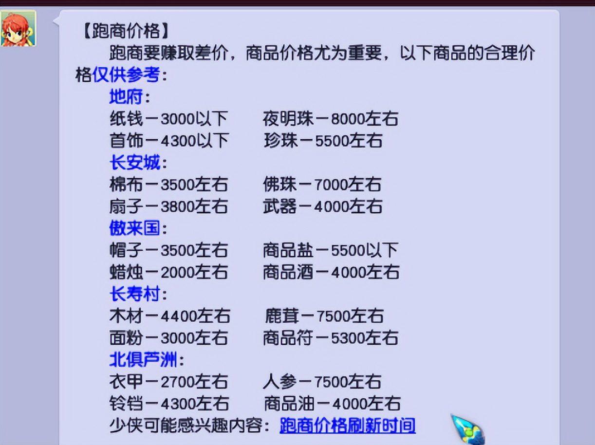 2023梦幻跑商攻略线路,梦幻跑商地点和商品价格表